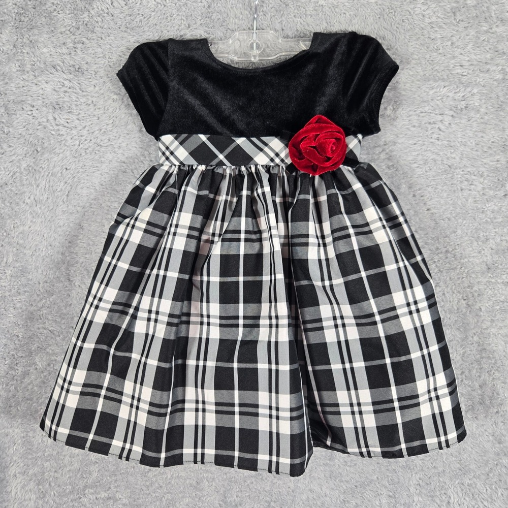 Good Lad Philadelphia Baby Girl Black Velvet Plaid Holiday Dress 18M 68477V3